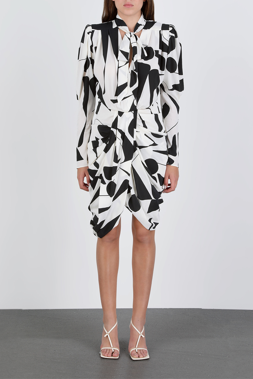 Atoae Silk Dress in Black and Ecru